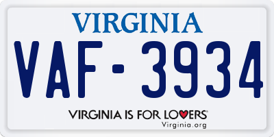 VA license plate VAF3934