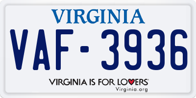 VA license plate VAF3936
