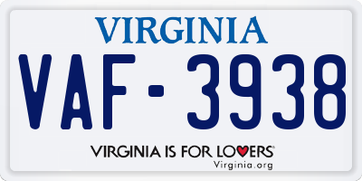 VA license plate VAF3938