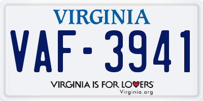 VA license plate VAF3941