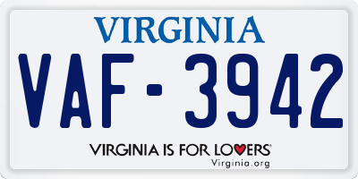 VA license plate VAF3942