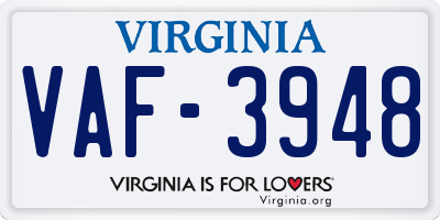 VA license plate VAF3948