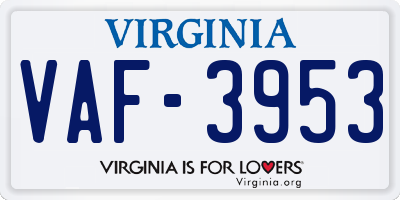 VA license plate VAF3953