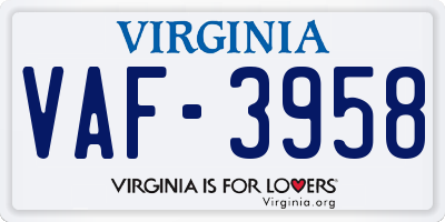 VA license plate VAF3958