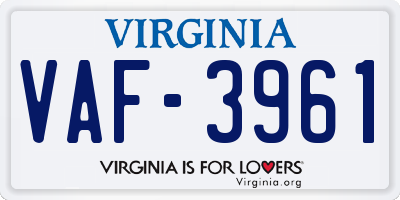 VA license plate VAF3961