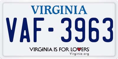 VA license plate VAF3963