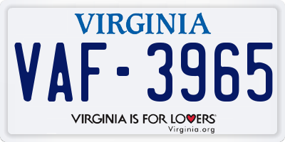 VA license plate VAF3965