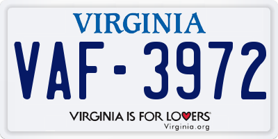 VA license plate VAF3972