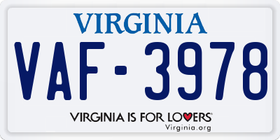 VA license plate VAF3978