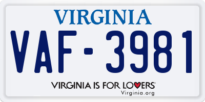 VA license plate VAF3981