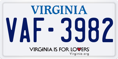 VA license plate VAF3982