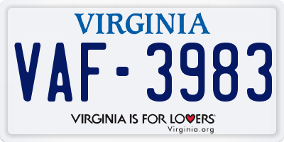 VA license plate VAF3983