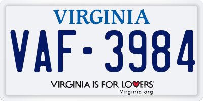 VA license plate VAF3984