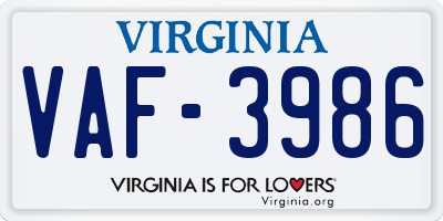 VA license plate VAF3986
