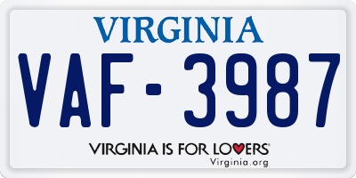 VA license plate VAF3987