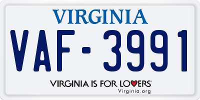 VA license plate VAF3991