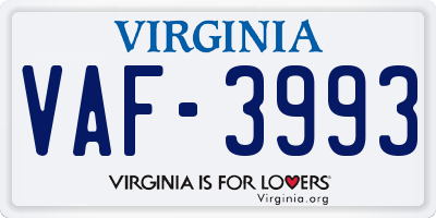 VA license plate VAF3993