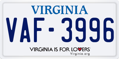 VA license plate VAF3996
