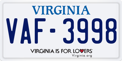VA license plate VAF3998