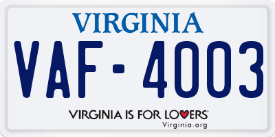 VA license plate VAF4003