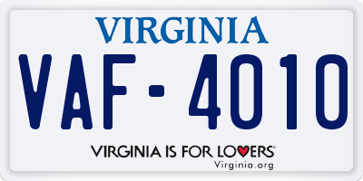 VA license plate VAF4010