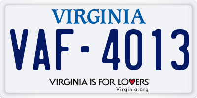 VA license plate VAF4013