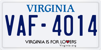 VA license plate VAF4014