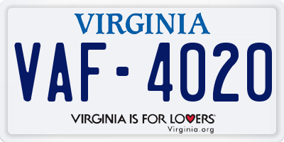VA license plate VAF4020
