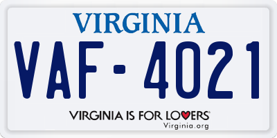 VA license plate VAF4021