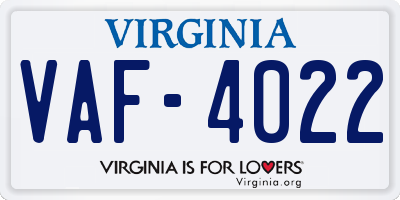 VA license plate VAF4022