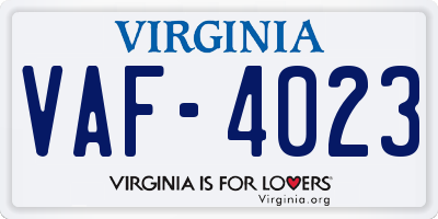 VA license plate VAF4023