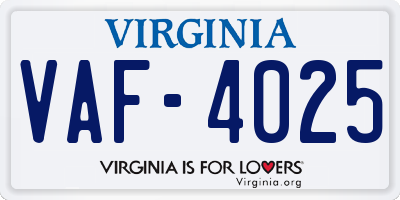 VA license plate VAF4025