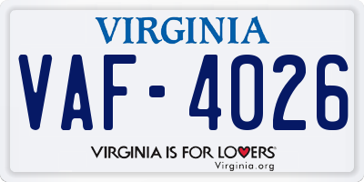 VA license plate VAF4026