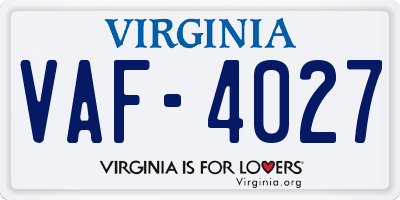 VA license plate VAF4027