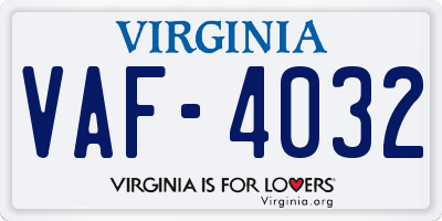 VA license plate VAF4032
