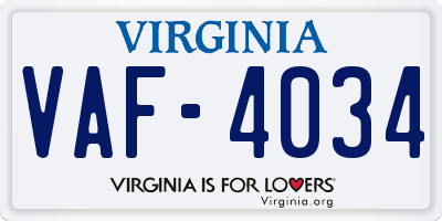 VA license plate VAF4034