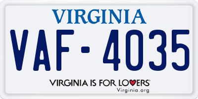 VA license plate VAF4035