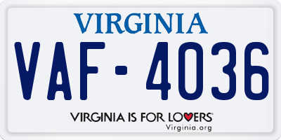 VA license plate VAF4036
