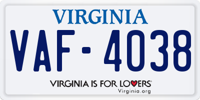VA license plate VAF4038