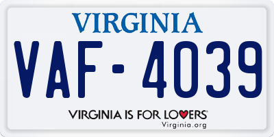 VA license plate VAF4039
