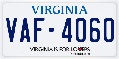 VA license plate VAF4060
