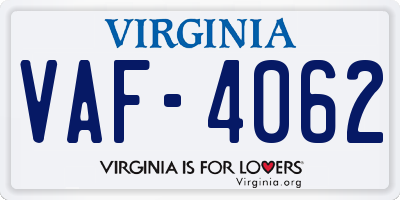 VA license plate VAF4062
