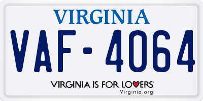 VA license plate VAF4064