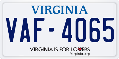 VA license plate VAF4065