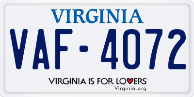 VA license plate VAF4072