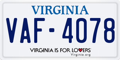 VA license plate VAF4078