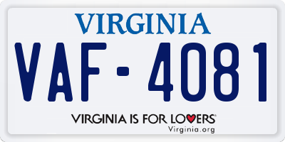 VA license plate VAF4081
