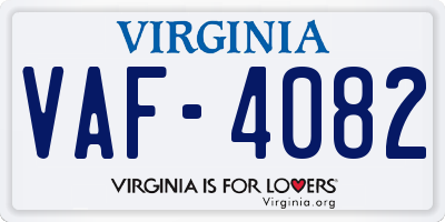 VA license plate VAF4082