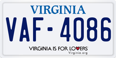 VA license plate VAF4086