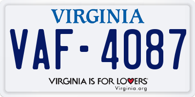 VA license plate VAF4087